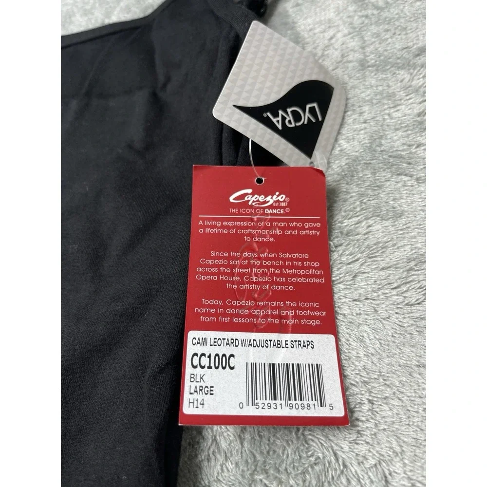 Capezio Kids Black Cami Leotard Adjustable Straps Cotton Lycra‎ CC100C Large
